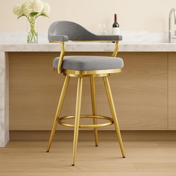 Justy 41 in. H Anchor Gray and Gold Low Back Metal Bar Stool with Polyester