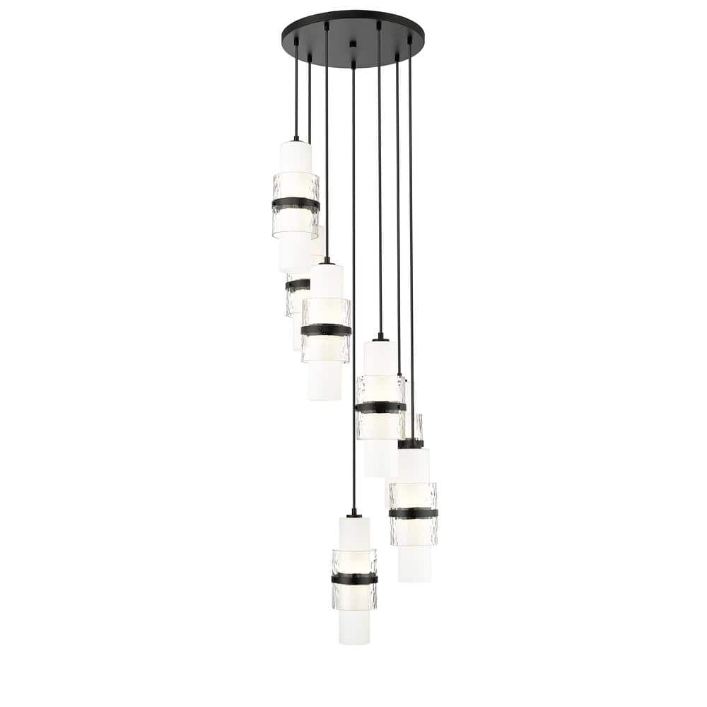 Cayden 18 in. 7-Light Matte Black Round Chandelier with Clear Plus Etched O