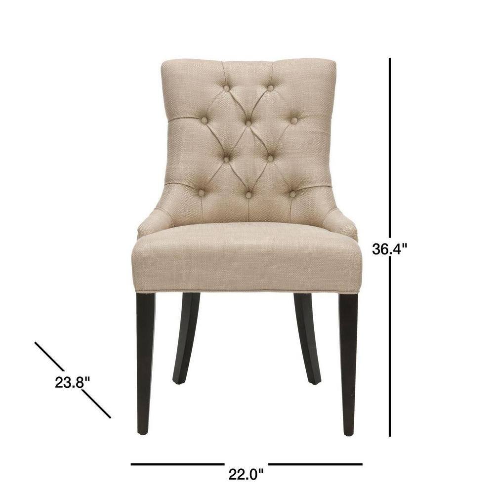 Amanda Beige Linen Tufted Side Chair with Espresso Legs