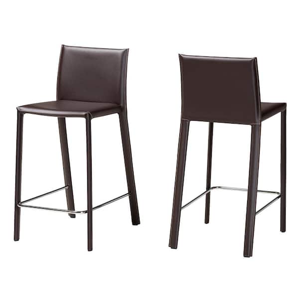 Baxton Studio Crawford Brown Faux Leather Upholstered 2-Piece Counter Stool Set
