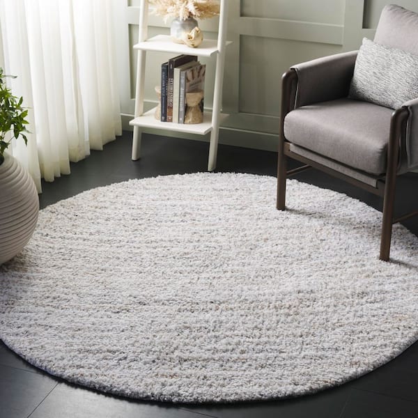 Glory Shag 6 ft. x 6 ft. Ivory/Beige Abstract Wavy Round Area Rug