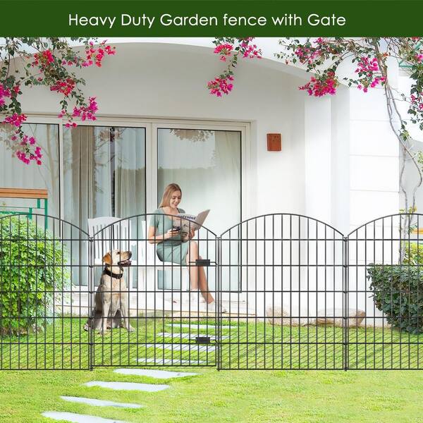 Angel Sar 14.75 ft. Black Metal Garden Gate and Fences Outdoor, Heavy-Duty Fencing for The Yard Privacy Temporary Animal Barrier