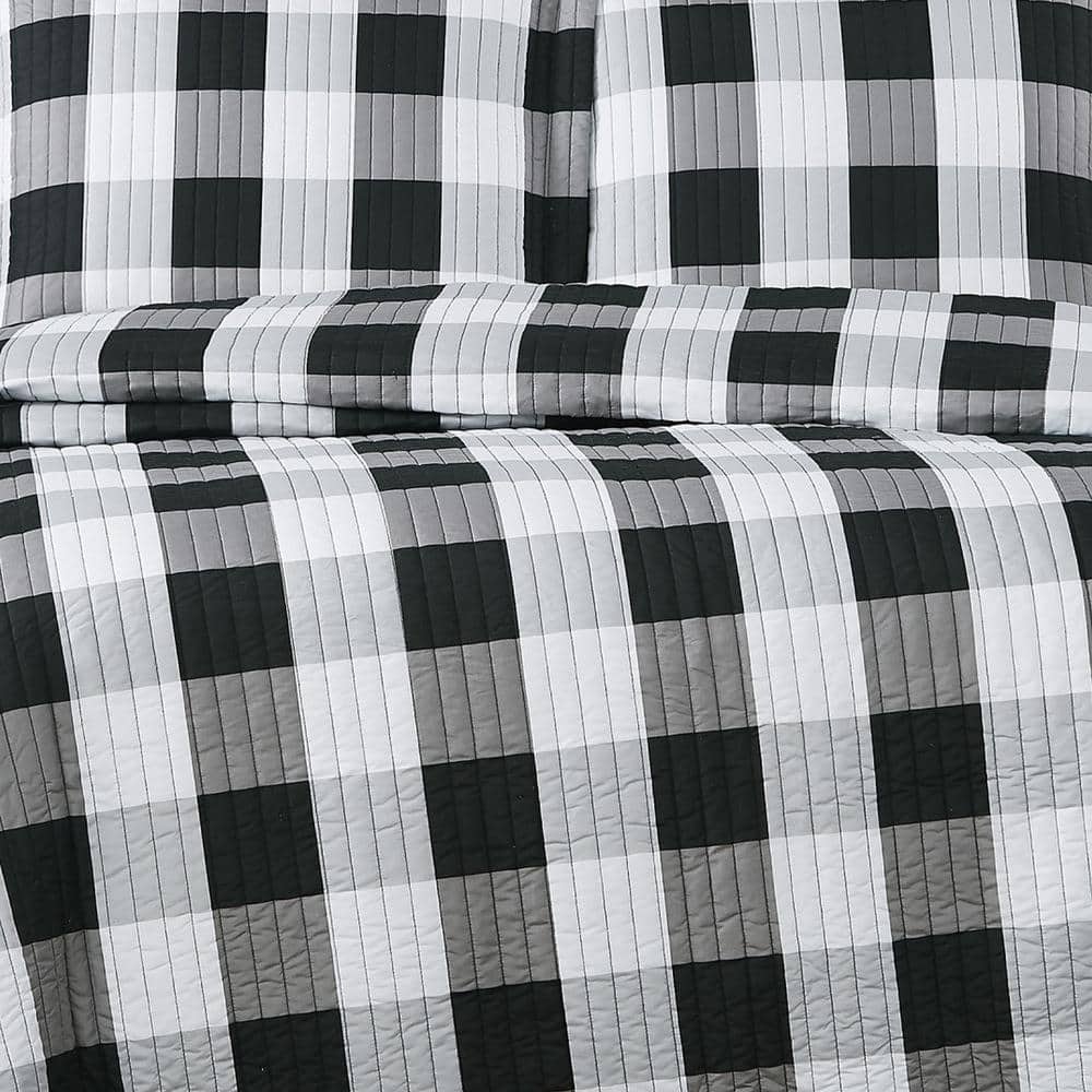 Black and White Buffalo Plaid Twin Microfiber Quilt Set