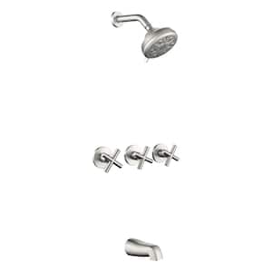 Viki Triple Handle 10 Spray Patterns Tub and Shower Faucet 3.5 GPM in Brushed Nickel Valve Included, Spot Resistant