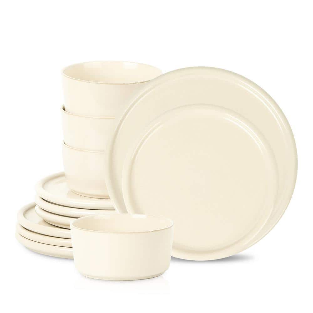 STONE LAIN Eden 12-Piece Beige Stoneware Dinnerware Set (Service for 4 ...