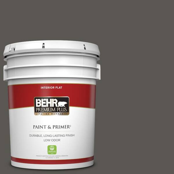 BEHR PREMIUM PLUS 5 gal. #BXC-17 Dominant Gray Flat Low Odor Interior Paint & Primer