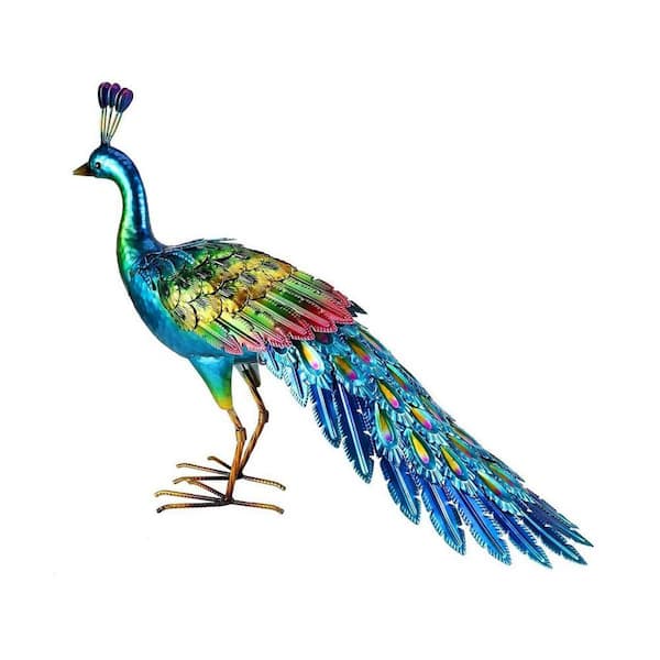 24 in. L x 7 in. W x 18 in. H Blue Metal Peacock Garden Statue