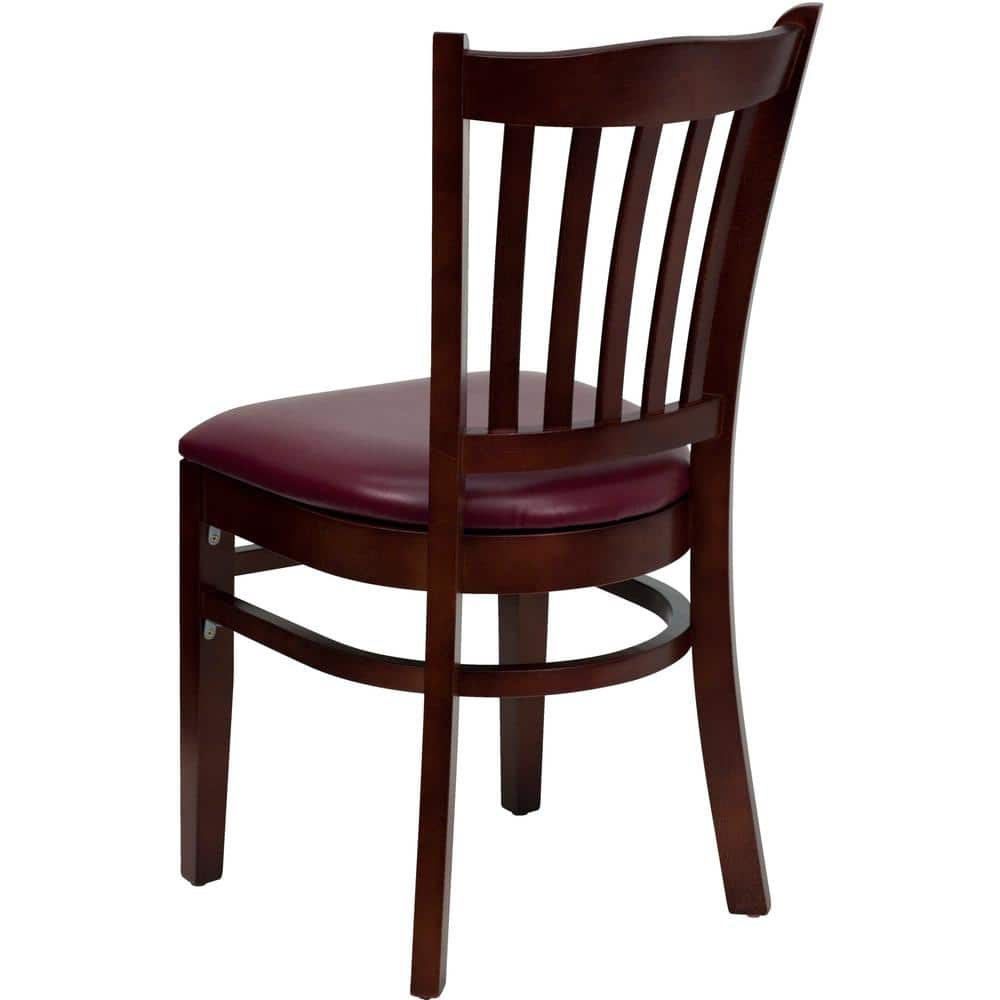 Windsor High Slat Back Mahogany Wood Chair with Burgundy Vinyl Seat