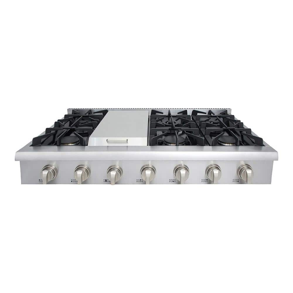 Thor Kitchen 48 in. Gas Range Top in Stainless Steel with 6 Burners Including Power Burners and Griddle, Silver