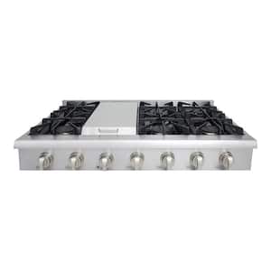 Pre-Converted Propane 48 in. Gas Range Top in Stainless Steel with 6 Burners Including Power Burners and Griddle