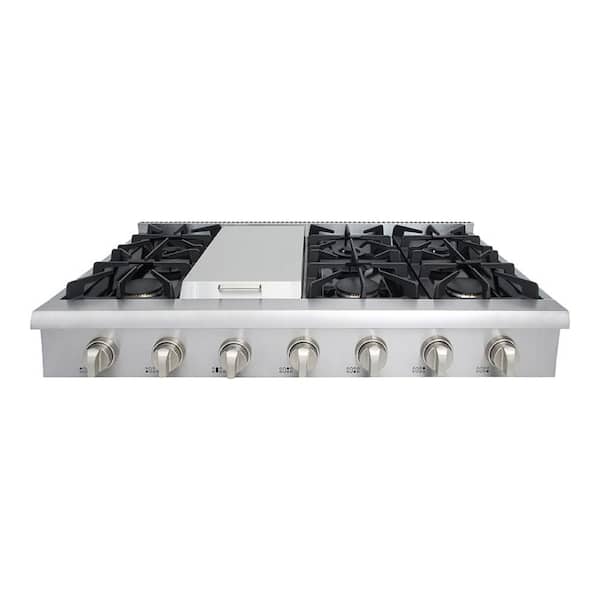 Thor Kitchen Pre-Converted Propane 48 in. Gas Range Top in Stainless Steel with 6 Burners Including Power Burners and Griddle