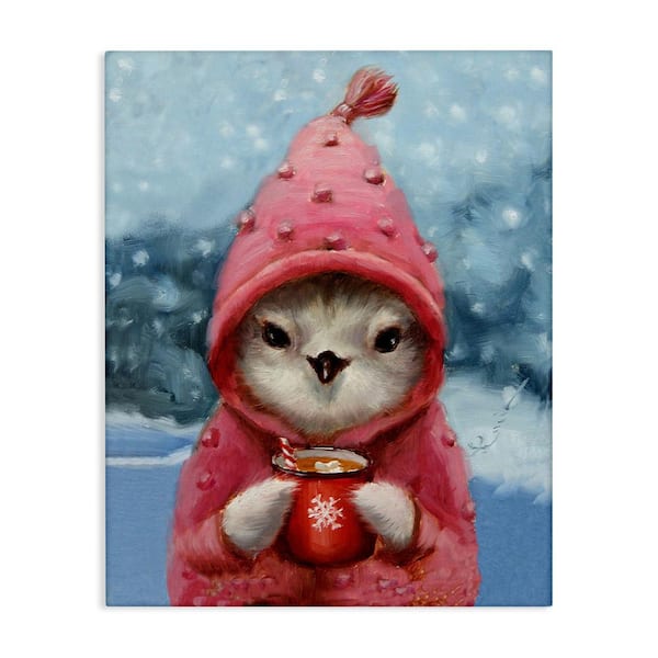 Stupell Industries Bird with Winter Cocoa byLucia Heffernan 1-Piece Unframed Graphic Print Animal Poster Art Print 40 in. x 30 in.