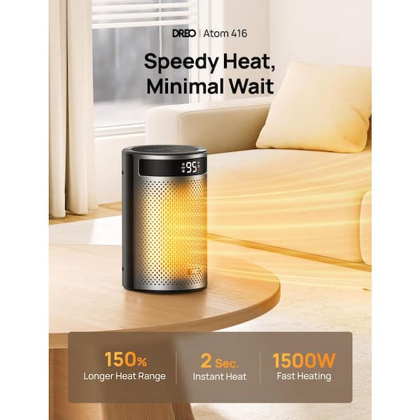 1500-Watt 9.84 in. Portable Ceramic Electric Convection Space Heater,3-Heat Levels,Thermostat,Remote,12H Timer in Silver