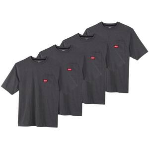 Men's 2X-Large Gray Heavy-Duty Cotton/Polyester Short-Sleeve Pocket T-Shirt (4-Pack)
