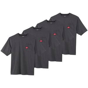 Men's Small Gray Heavy-Duty Cotton/Polyester Short-Sleeve Pocket T-Shirt (4-Pack)