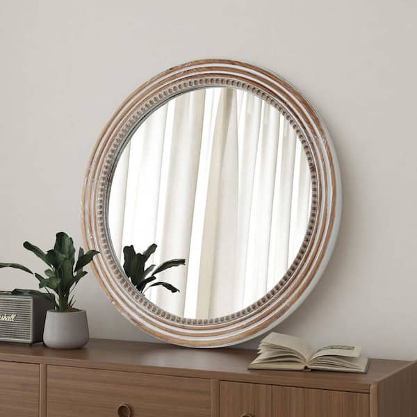 Unbranded 23.62 in W x 23.62 in. H Round Wall Mirror, Wooden Farmhouse Circle Mirrors for Bedroom, Entryway, Living Room, Kitchen