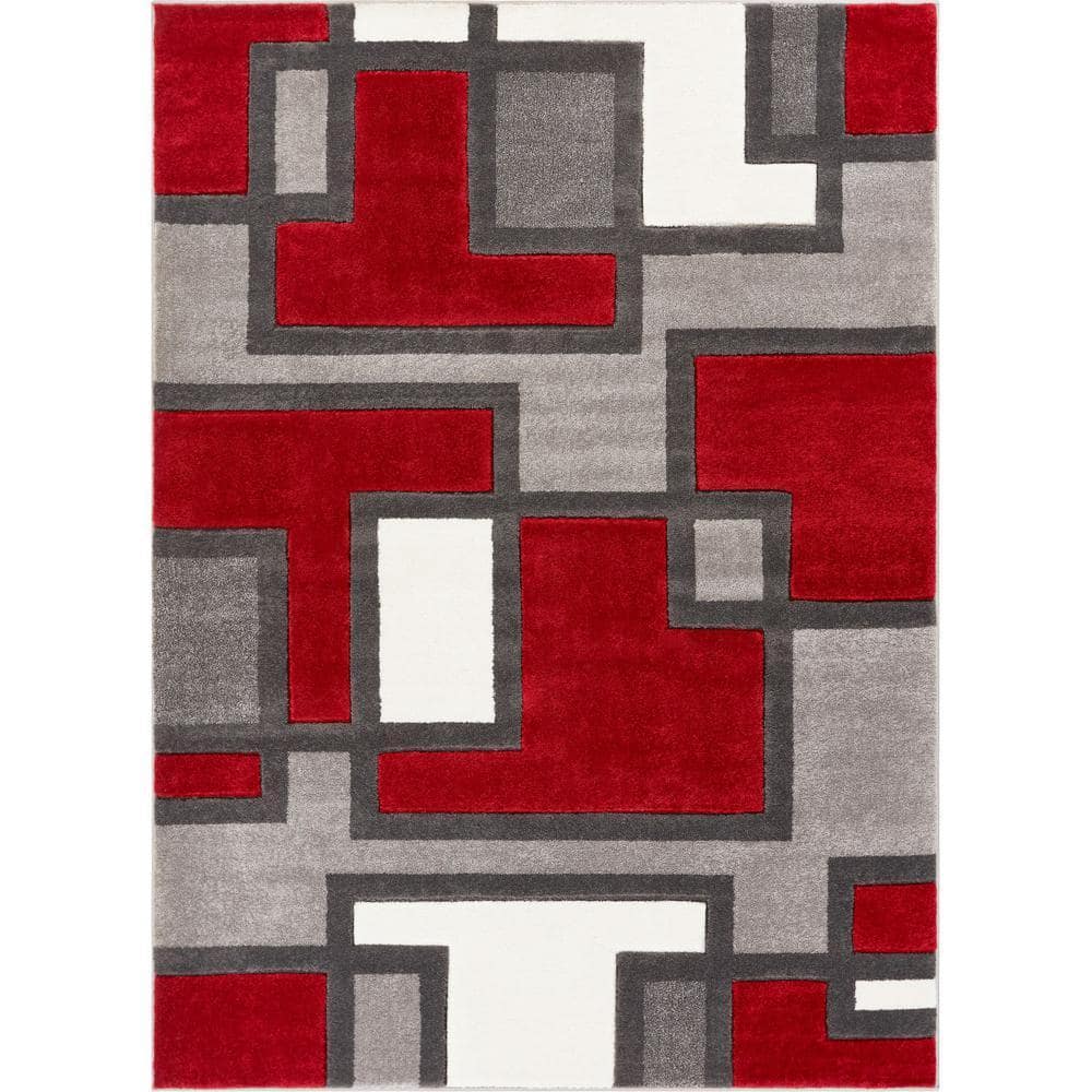 Small Red Rug Square Well Woven Ruby Imagination Squares Red 8 ft. x 10 ft. Modern Geometric ...