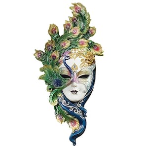 13.5 in. x 6.5 in. Mask of Venice Peacock Wall Mask Sculpture
