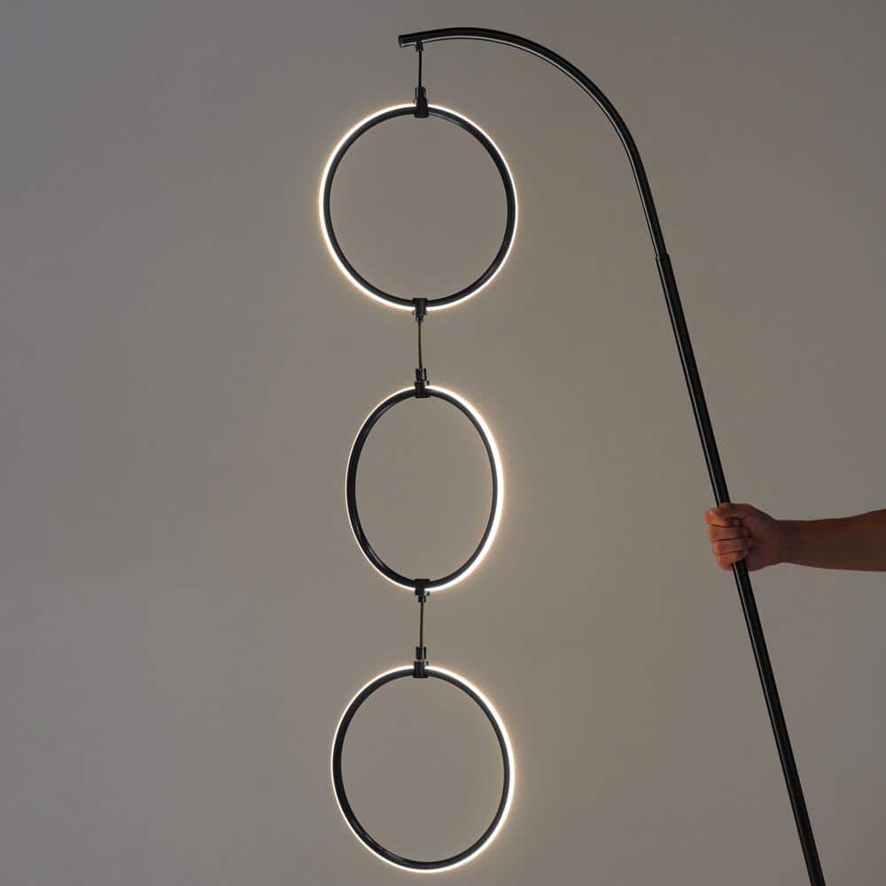 Nova 74" Black LED Arc Floor Lamp with 3 Rings
