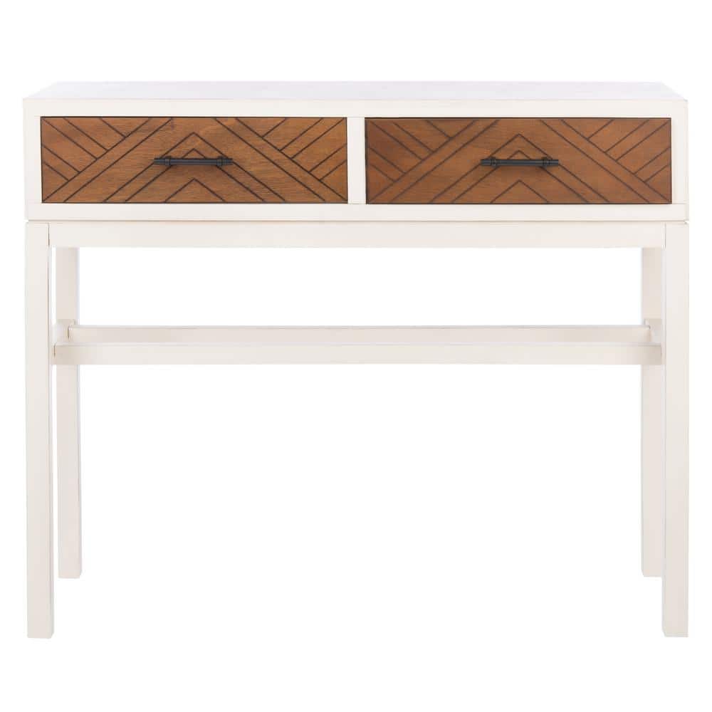Ajana Distressed White & Honey Brown Chevron 2-Drawer Console Table