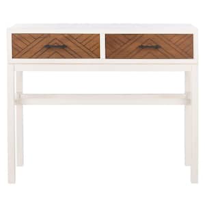 Ajana 13 in. Distressed White Honey Brown Drawer Rectangle Wood Console Table with Drawer