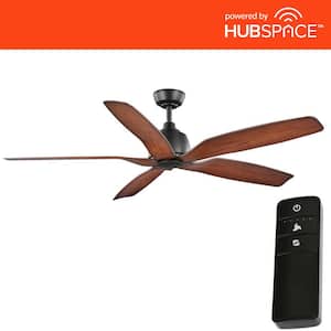 60 in. Sirrine Indoor/Outdoor Matte Black Smart Ceiling Fan with Remote Control Powered by Hubspace
