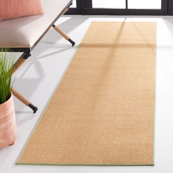 Martha Stewart Natural/Green 2 ft. x 8 ft. Basket Marle Runner Rug