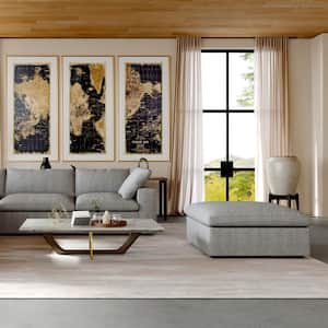 79 in. Square Arm 3-Piece Linen Modular Sectional Sofa Cloud Couch in Gray with Ottoman