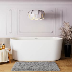 65 in. Modern Acrylic Flatbottom Freestanding Luxury Tub Curve Edge Soaking Non-Whirlpool Bathtub in White