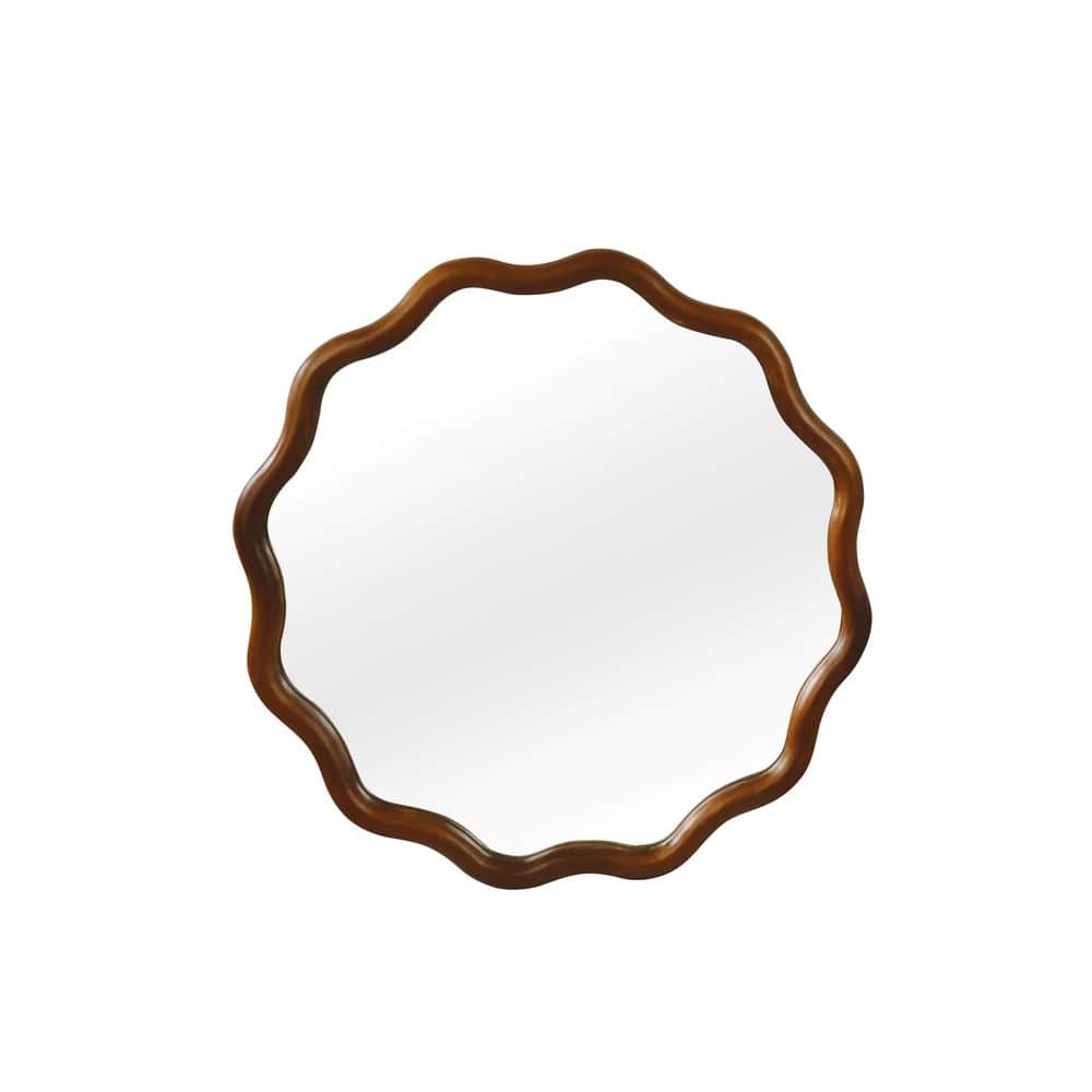 36 in. W x 36 in. H Wavy Round Solid Wood Framed Wall-Mounted Bathroom Vanity Mirror in Black Walnut Wood, Wall Mirror price history on PriceWatchPro
