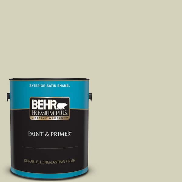 BEHR PREMIUM PLUS 1 gal. #ECC-38-1 Pale Sagebrush Satin Enamel Exterior Paint & Primer