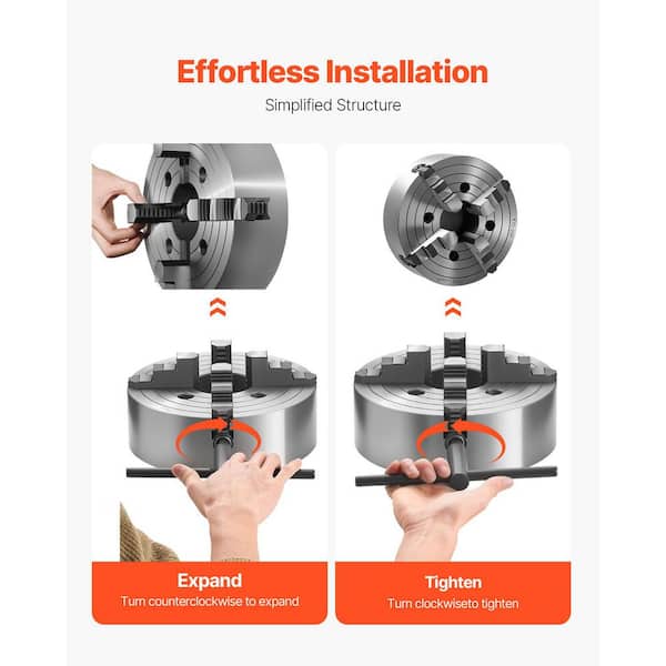SKYSHALO 4-Jaw Lathe Chuck, 10 in. Self-Centering Chuck, 0.6-9.84