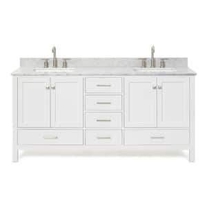 Cambridge 73 in. W x 22 in. D x 35.25 in. H Bath Vanity in White with White Marble Vanity Top