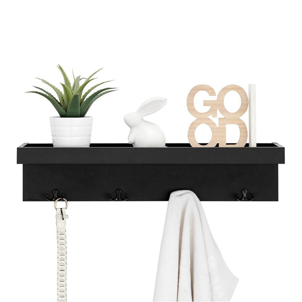 Black Wall Mounted Entryway Coat Rack with Shelf and Hooks