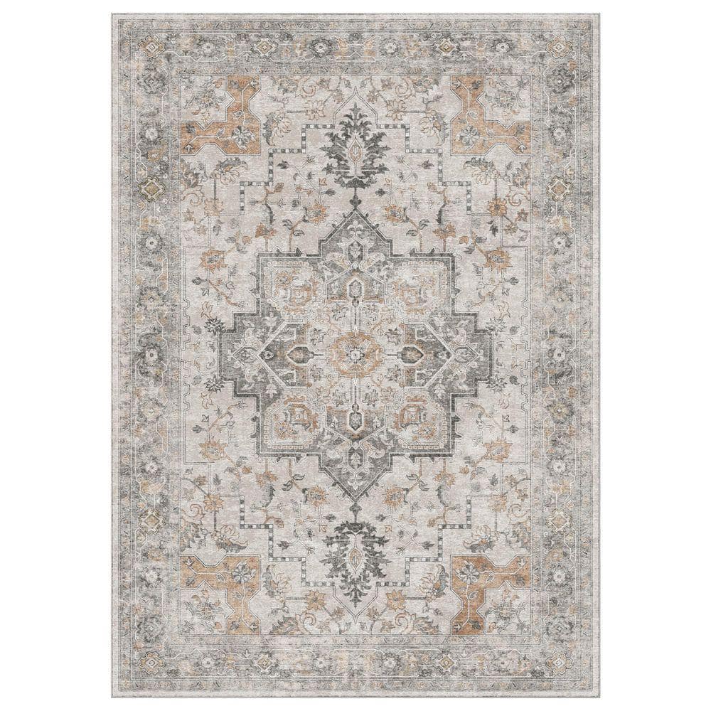 Limlok Medallion Light Taupe Brown 6 ft. x 9 ft. Persian Area Rug