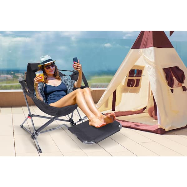 Hammock Camping Chair Rocker w/ Removable Footrest Swing