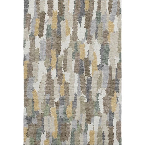 Mayfield Premium Machine Washable Abstract AMF2437 Ivory 9 ft. x 12 ft. Area Rug