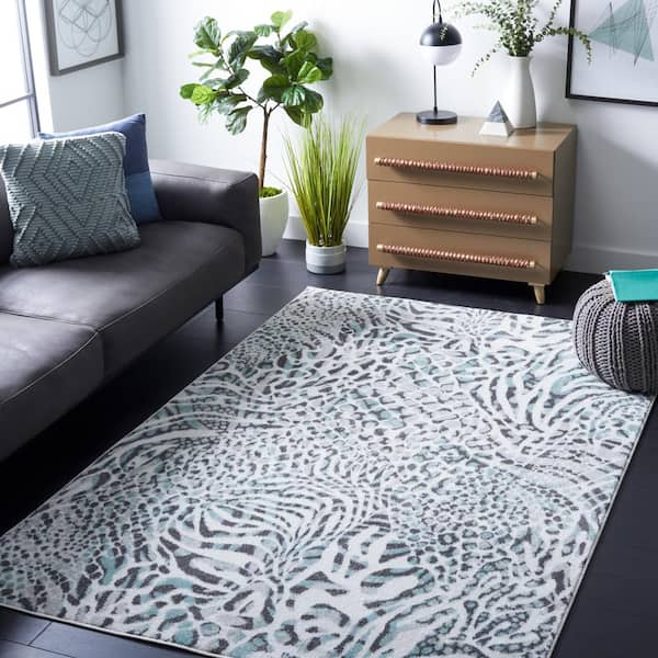 Amsterdam Ivory/Teal 5 ft. x 8 ft. Animal Print Area Rug