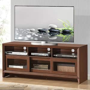 56 in. Hickory Composite TV Stand Fits TVs Up to 60 in. with Storage Doors