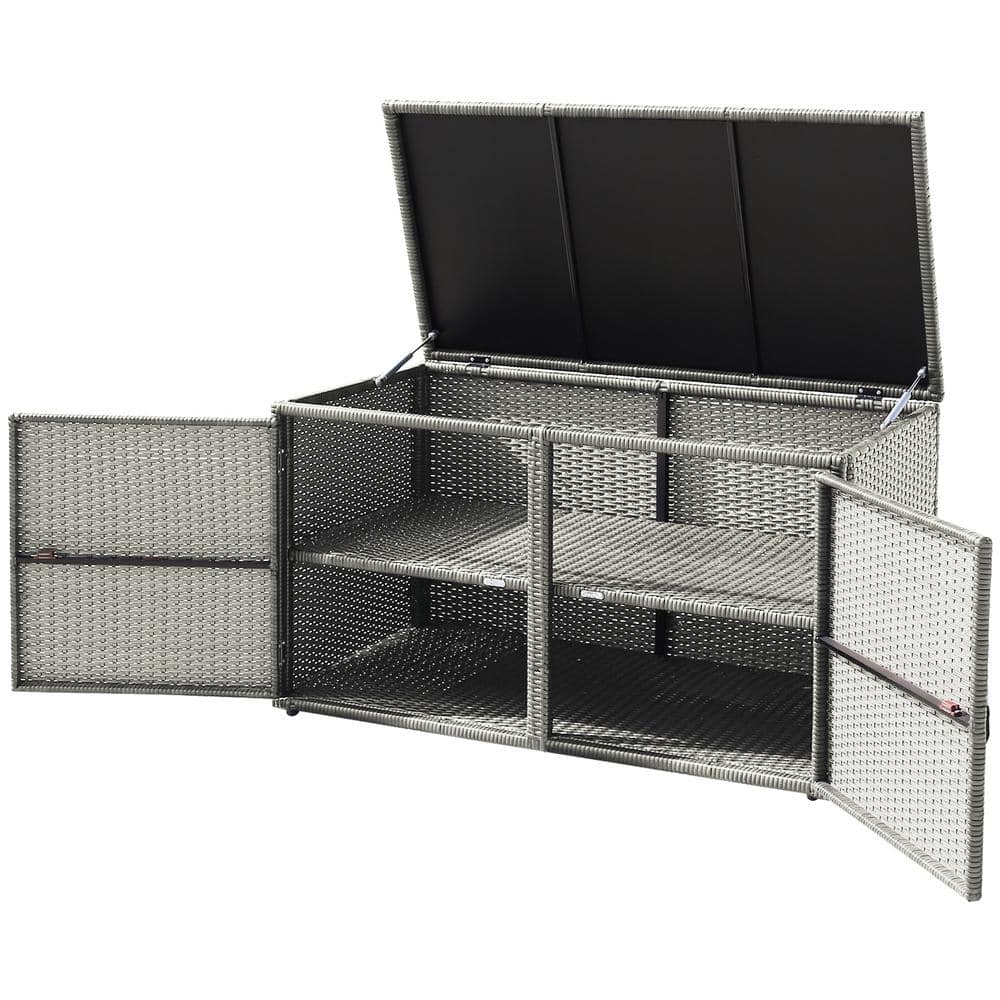 Gray Wicker and Steel Weather-Resistant Outdoor Storage Box