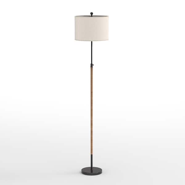 Maxax Chicago 70-in Black Metal Rattan Standard Floor Lamp Equipped with Light Brown Linen Lampshade