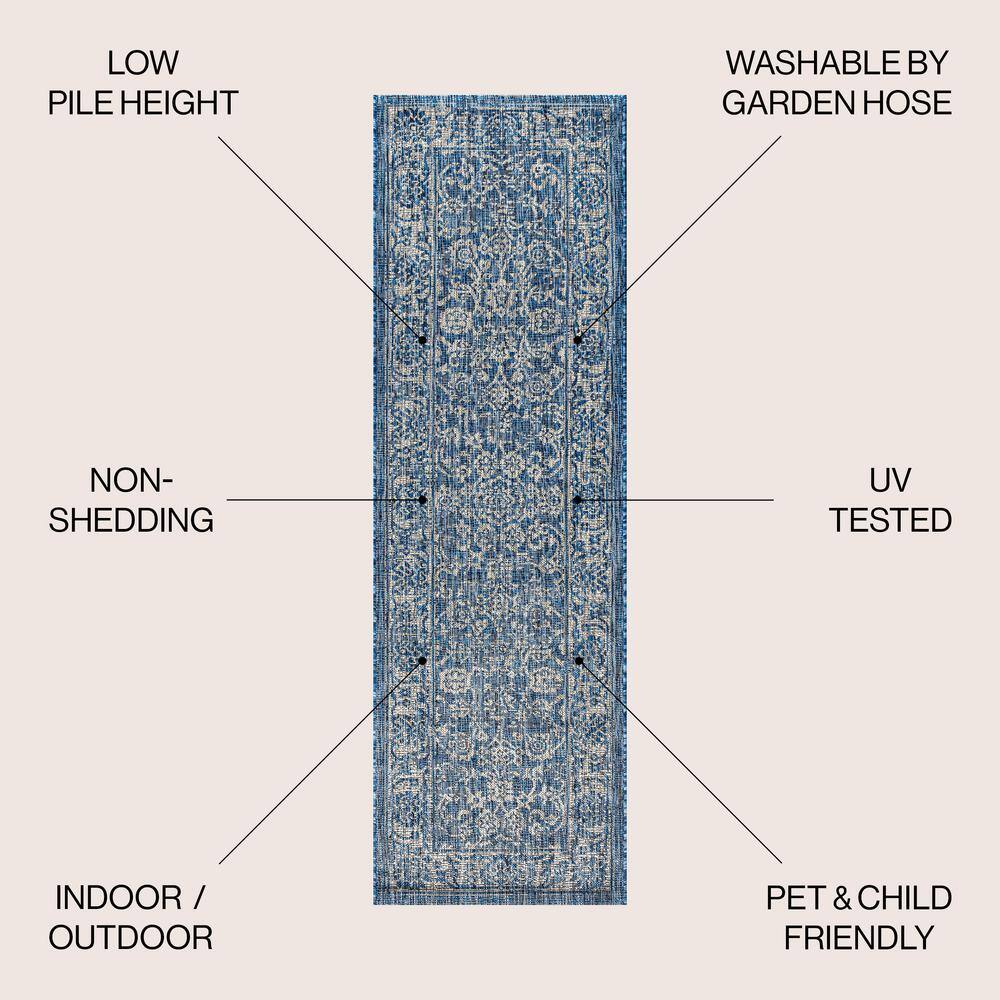 Navy and Gray Synthetic Flat Woven Runner Rug, 2'-2" x 8'