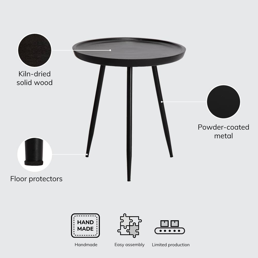 Chervey Black Round Mango Wood & Metal Side Table 21"