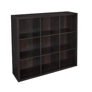 44 in. H x 44 in. W x 14 in. D Black Walnut Wood Look 9-Cube Storage Organizer