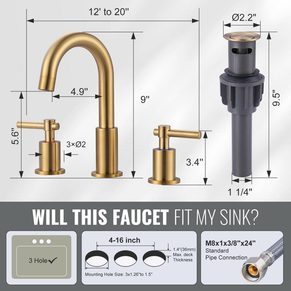 8 in. Brushed Gold Double Handle High Arc Bathroom Faucet