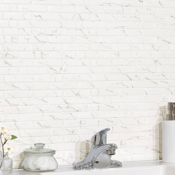 MSI - Carrara Subway 12 in. x 12 in. x 0.24 in. Matte Porcelain Mesh-Mounted Mosaic Floor and Wall Tile (0.98 sq. ft./Each)