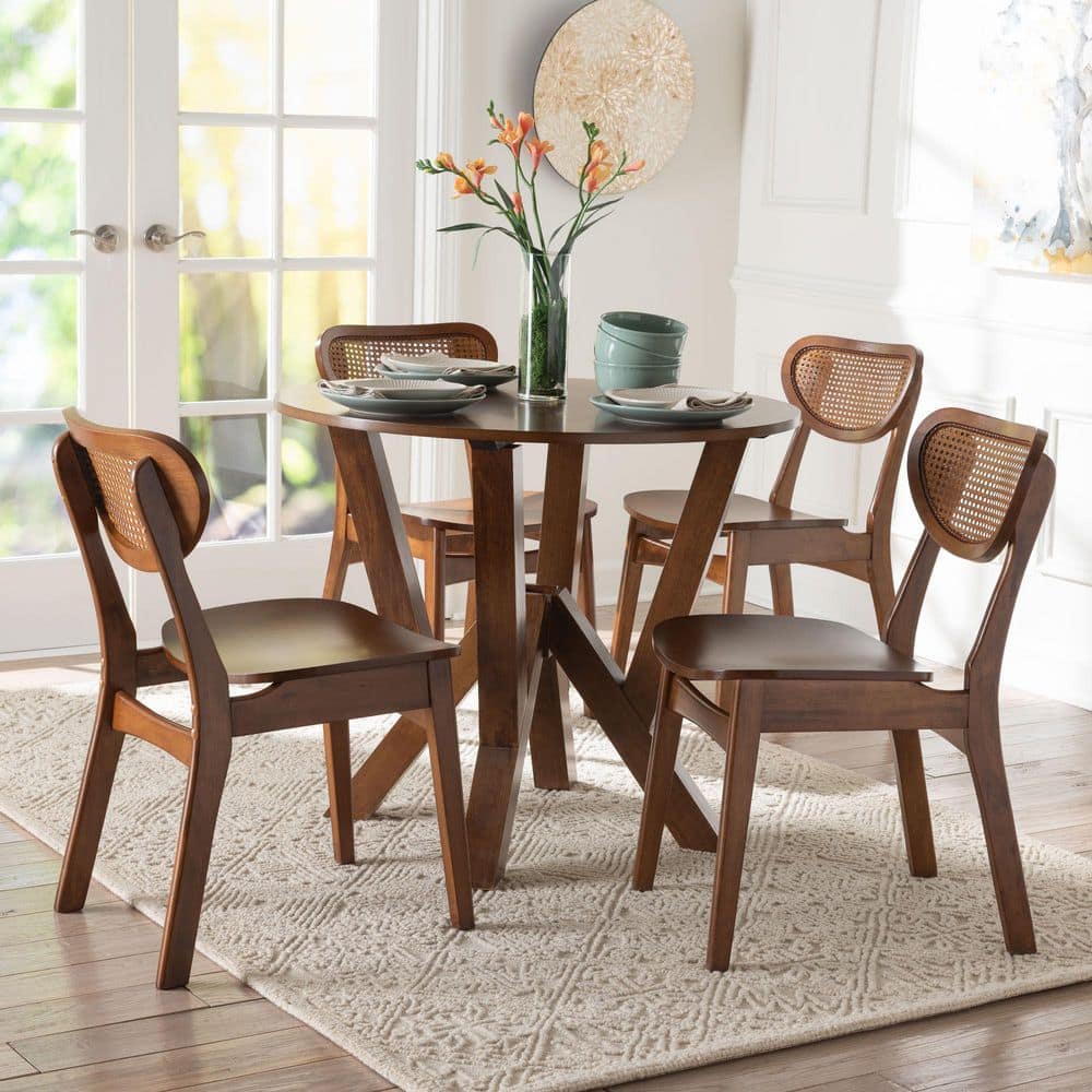 Crystal 5-Piece Walnut Brown Wood Top Dining Set Seats 4