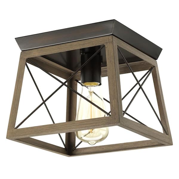 Briarwood Collection 9-1/2 in. 1-Light Antique Bronze Painted Oak Kitchen Farmhouse Ceiling Light Flush Mount