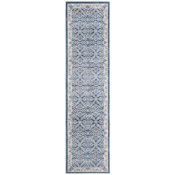 SAFAVIEH Brentwood Navy/Cream 2 ft. x 22 ft. Antique Floral Border Runner Rug