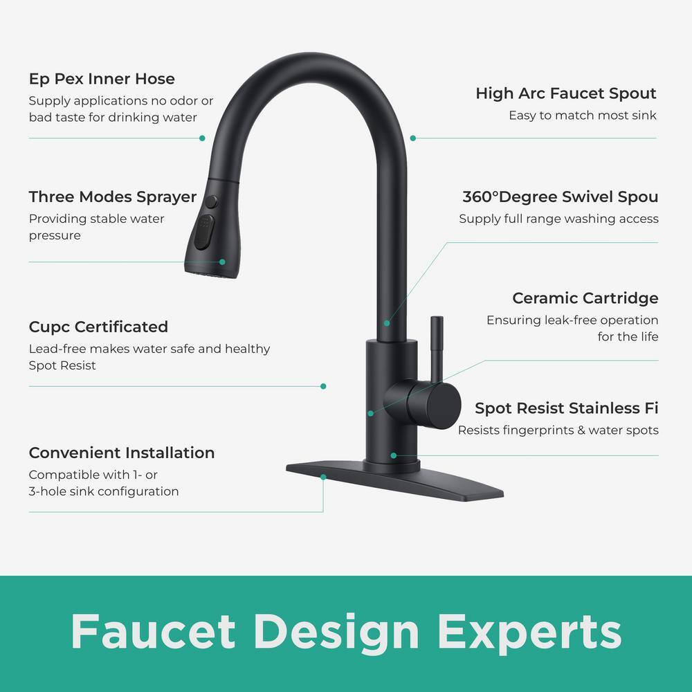 Matte Black Stainless Steel Pull-Down Kitchen Faucet